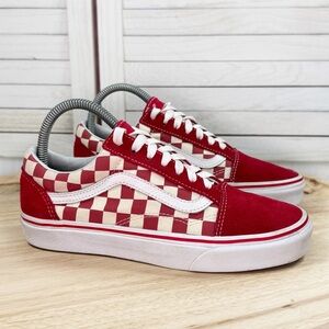 Vans Old Skool Checkerboard Canvas Suede Low Top Red White Women 7 Men 5.5